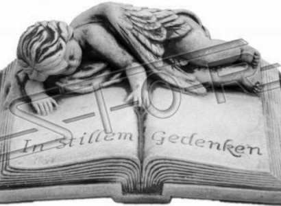 Grab Text In stillem Gedenken Stein Dekoration Figur Statue Buch