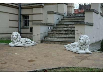 Löwe Liegend Statue Figur Garten Terrassen Dekoration Weiß Natur Skulptur