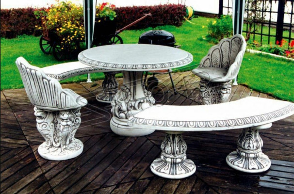 Stein Bank Runde Bänke Garten Terrasen Möbel 135cm Statue