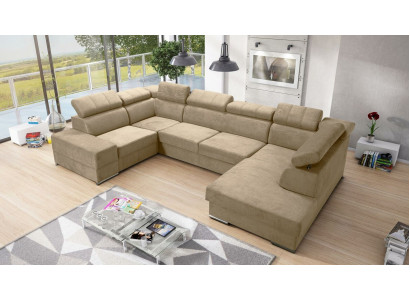 Ecksofa U-Form Sofa Couch Textil Sofas Design Wohnlandschaft Bettfunktion Stoff