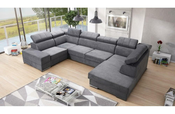 Ecksofa U-Form Sofa Couch Textil Sofas Design Wohnlandschaft Bettfunktion Stoff