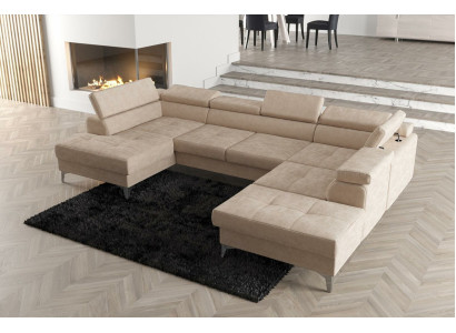 Modernes Design Polsterung Couch Wohnzimmer Ecksofa U-Form Leder Holz Neu