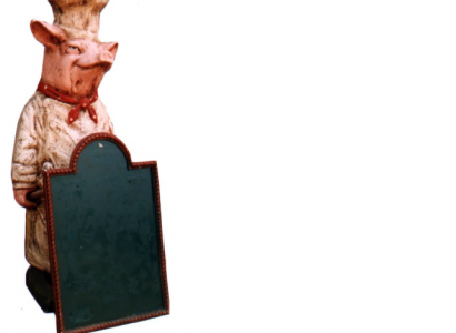 Restaurant Ständer Tafel Steak Figur Statue Skulptur Figuren Skulpturen Gastro