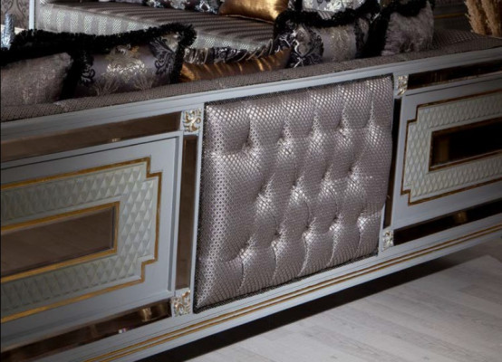 Designer Moderne Luxus Sofa 3 Sitzer Holz Möbel Polster Textil Grau Neu