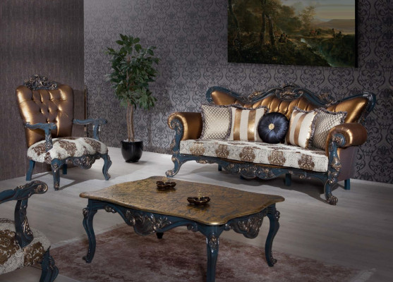 Chesterfield Design Sessel mit goldener Rückenlehne für Wohnzimmer