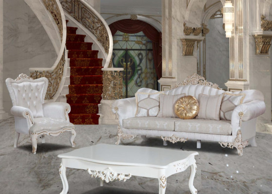 Sessel Weiß Wohnzimmer Textil Design Chesterfield italienischer Stil