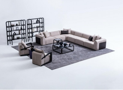 Moderne Sofagarnitur L-Form Couch mit Sessel Graue Eck Couch Textilsofa