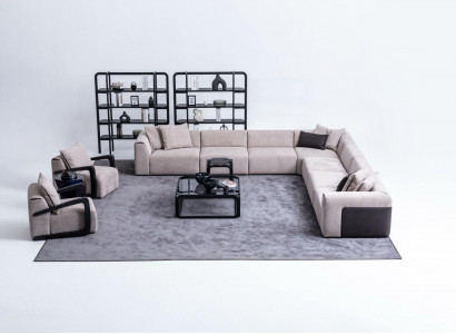 Luxus Sofa-Set Sitzgruppe Wohnlandschaft L-Form Sofa Sessel Textil Neu
