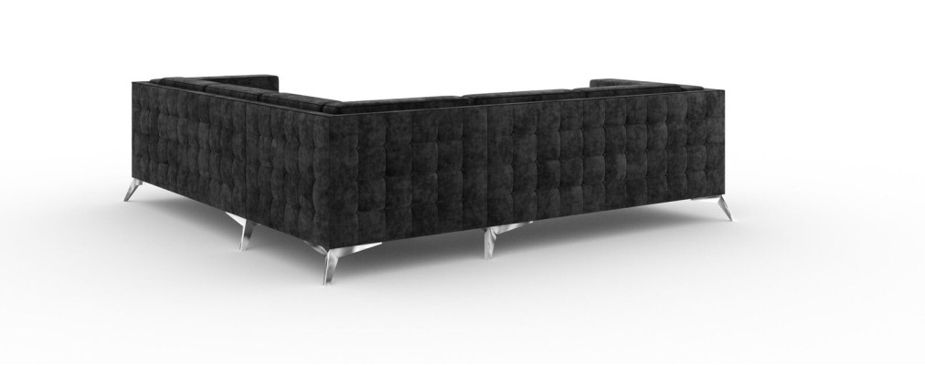 Schwarze Samt Design Ecksofa Chesterfield Sofa Couch Wohnlandschaft Stoff Sitz