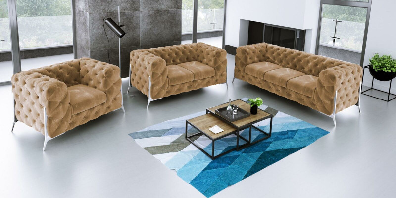 Designer Chesterfield Sofagarnitur Sofa Couch Polster Set 321 Sitzer Samt Set