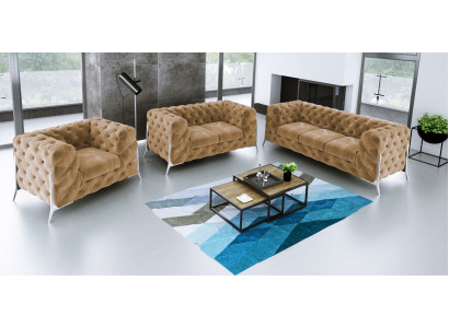 Designer Chesterfield Sofagarnitur Sofa Couch Polster Set 321 Sitzer Samt Set
