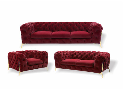 Designer Chesterfield Sofagarnitur Sofa Couch Polster Set in Samt 3+2+1 Sitzer