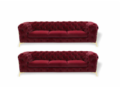 Chesterfield Sofa Samt Couch Polster Sitz 3+3 Sitz Garnitur Design Couchen Sofas