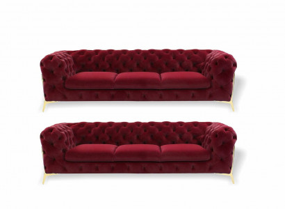 Chesterfield Sofa Samt Couch Polster Sitz 3+3 Sitz Garnitur Design Couchen Sofas