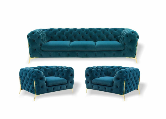 Chesterfield Designe Sofagarnitur 3+1+1 Sitz Sofa Couch Stoff Garnitur Polster Set