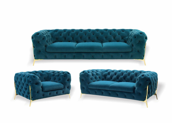 Luxus Chesterfield Polster Sofagarnitur in Samt 3+2 Sitzer Couch Set Garnitur