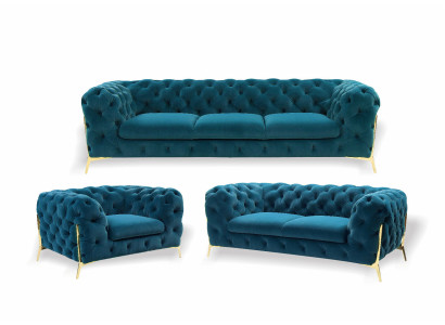 Luxus Chesterfield Polster Sofagarnitur in Samt 3+2 Sitzer Couch Set Garnitur