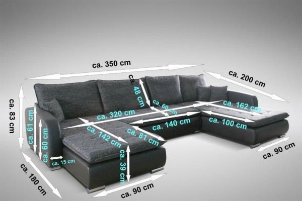 Design Ecksofa U-form Bettfunktion Couch Leder Textil Sofa Neu Wohnlandschaft