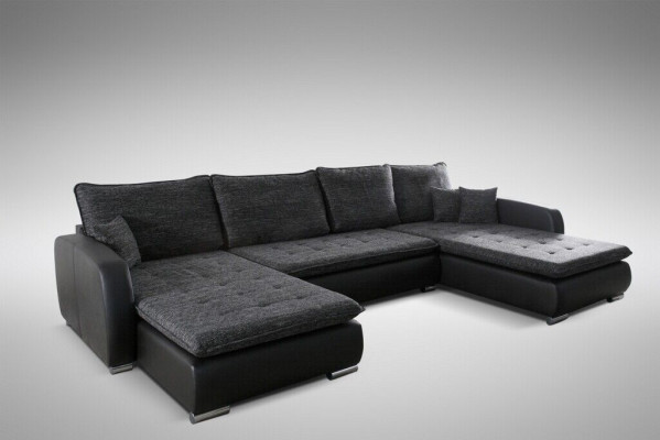 Design Ecksofa U-form Bettfunktion Couch Leder Textil Sofa Neu Wohnlandschaft