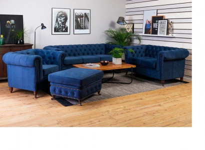 Sofagarnitur 3+1 Sitzer Sofas Couch Polster Blaue Garnitur Klassische Couchen
