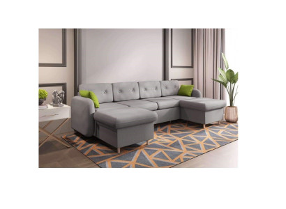 Wohnlandschaft Bettfunktion Stoff Ecksofa U-Form Deko Couch Design Polster