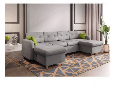 Wohnlandschaft Bettfunktion Stoff Ecksofa U-Form Deko Couch Design Polster