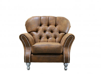 Design Sessel 1 Sitzer Braun Textil Luxus Club Lougne Sofa Fernseh Chesterfield