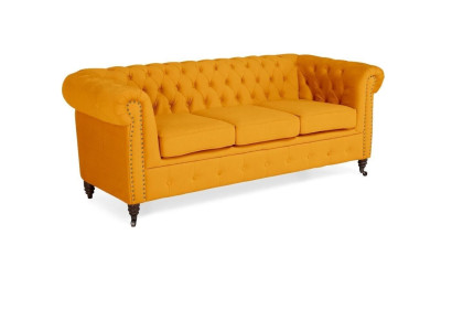 Klassische Chesterfield Möbel Dreisitzer Couch Textil Sofa Edles Design Orange