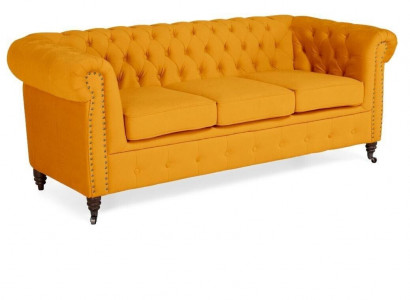 Klassische Chesterfield Möbel Dreisitzer Couch Textil Sofa Edles Design Orange