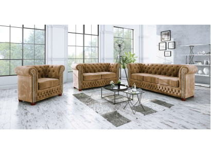 Design Sofa 3 Sitzer Chesterfield Stoff Couch Polster Sofas Textil Couchen Neu