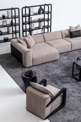 Sitzgruppe Taupe Wohnzimmer Wohnlandschaft Polstermöbel L-Form 3tlg