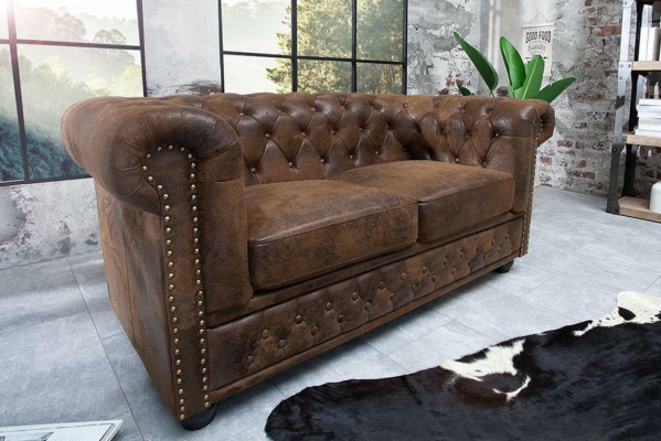Chesterfield Textil Couch Polster 2 Sitzer Stoff Sofas Couchen Braune Zweisitzer