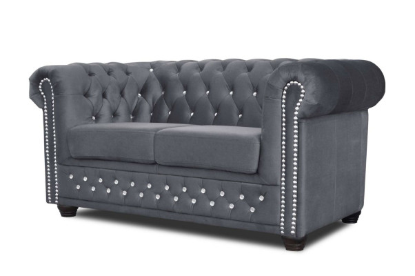 Chesterfield Textil Couch Polster 2Sitzer Sofas Couchen schwarze Zweisitzer Neu