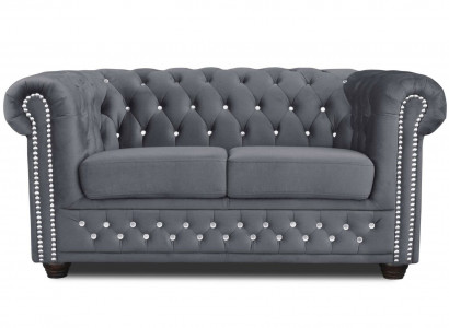 Chesterfield Textil Couch Polster 2Sitzer Sofas Couchen schwarze Zweisitzer Neu