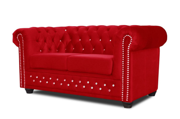 Chesterfield Textil Couch Polster 2Sitzer Stoff Sofas Couchen rote Zweisitzer