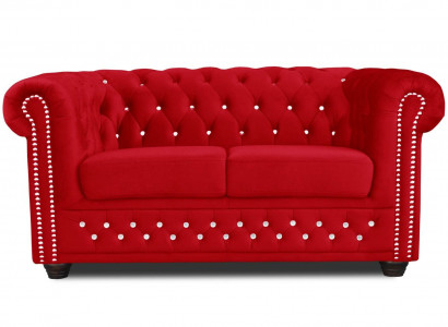 Chesterfield Textil Couch Polster 2Sitzer Stoff Sofas Couchen rote Zweisitzer