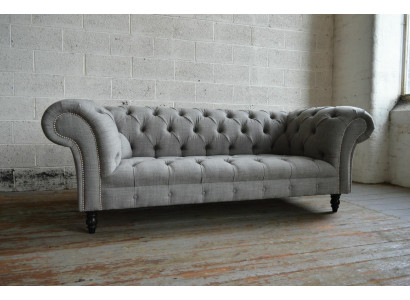 Design Chesterfield Sofa 3 Couch Sofa Set Stoff Polster Leder Dreisitzer Couchen