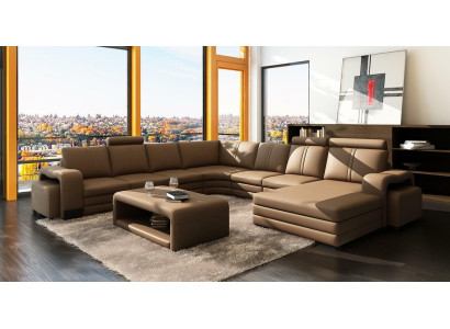 Designer Wohnlandschaft U-Form Hocker Couchtisch Couch Ecksofa Polster