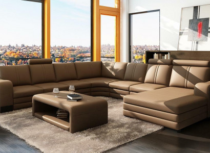 Designer Wohnlandschaft U-Form Hocker Couchtisch Couch Ecksofa Polster