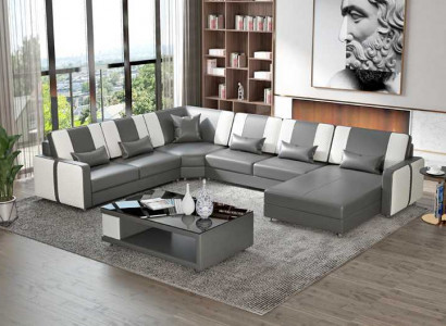 Große Wohnlandschaft Sofa Ecksofa U Form Grau Kunstleder XXL Modern