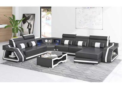 Groß Ecksofa Wohnlandschaft XXL Sofa U Form Ledersofa Schwarz Sofas