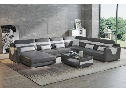 Wohnlandschaft Sofa U Form Groß Ecksofa Ledersofa Grau Kunstleder Neu