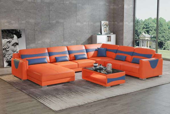 Wohnlandschaft Sofa U Form Groß Ecksofa Ledersofa Grau Kunstleder Neu