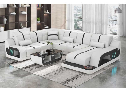 Modern Wohnlandschaft Sofa U Form Ecksofa Designersofa Weiß Kunstleder