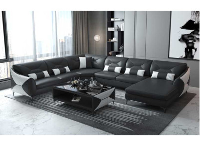 Groß Wohnlandschaft Sofa U Form Ecksofa Ledersofa Schwarz Kunstleder