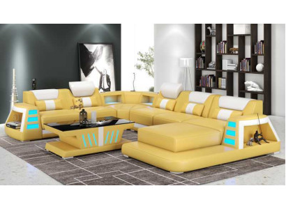 Couch Zeitgenössisch Ecksofa U Form Gelb Wohnlandschaft Ledersofa Sofa