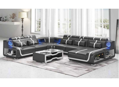 Wohnlandschaft XXL Sofa U Form Groß Ecksofa Ledersofa Schwarz Sofas