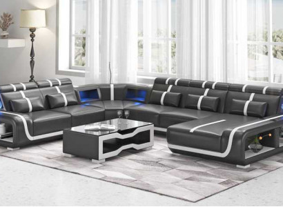 Wohnlandschaft XXL Sofa U Form Groß Ecksofa Ledersofa Schwarz Sofas