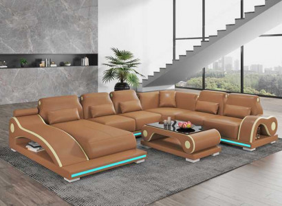 Wohnlandschaft XXL Sofa U Form Groß Ecksofa Ledersofa Braun Sofas Neu