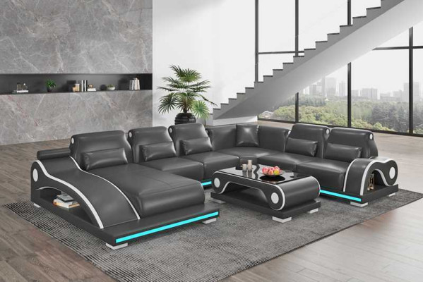 Wohnlandschaft XXL Sofa U Form Groß Ecksofa Ledersofa Braun Sofas Neu